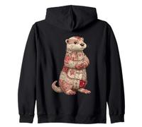 Cute Patchwork Otter Cozy Cottagecore Valentine Zip Hoodie