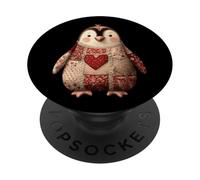 Cute Patchwork Penguin With Red Heart Cozy Winter PopSockets Adhesive PopGrip