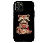 Cute Patchwork Raccoon Holding Red Heart Love Case for iPhone 11 Pro