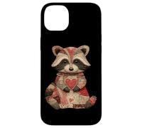 Cute Patchwork Raccoon Holding Red Heart Love Case for iPhone 14 Plus