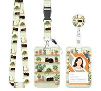 Cute Patterned Lanyard with ID Badge Holder and Retractable Badge Reel, Breakaway Badge Lanyard with Vertical Card Holder for Nurses Teachers Students Office Workers（Lazy Bookshelf Cats）