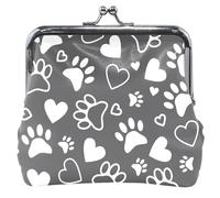 Cute Paw Love Black Personalized Women's Cute Coin Purse Leather Buckle Kiss Lock Card Wallet Change Purse, Cute Paw Love Black, OneSize