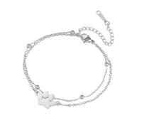 Cute Paw Prints Layered Link Chain Bracelet for Women Men Stainless Steel Polished Simple Adjustable Charm Bangle Ankle Fashion Memorial Jewelry Gifts for Animal Pet Cat Dog Lovers Sister Friend Mom