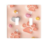 Cute Paws Light Switch Cover Plates/Outlet Covers, Soft Peach Animal Paw Prints for Home Decor, Everyday Use, Thermoplastic Wall Plates, Standard Size Double Toggle