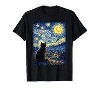 Cute Peaceful Black Cat Van Gogh Starry Night Inspired Art Value Graphic T-Shirt