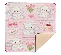 Cute Peach Cartoon Angel Bear Soft Padded Baby Gym Play mat for Floor Waterproof Foldable Activity Gym Mat for Baby Kids Toddlers Infants, 50'' x 50''