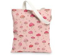 Cute Peach Mushroom Canvas Tote Bags, Reusable Lightweight Grocery Bags for Shopping Beach Travel 13x15 Inch