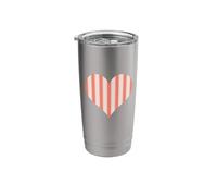Cute Peach Salmon Coral Classic Vertical Stripe Pattern Stainless Steel Insulated Tumbler