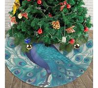 Cute Peacock Christmas Tree Skirt 48" Plush Soft Artificial Tree Mat Cover Merry Christmas Xmas Tree Skirt for Christmas Decoration Holiday Indoor Outdoor Winter Party Decor