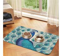 Cute Peacock Dog Food Mats for Floors, 16x24 Inch Non-Slip Super Absorbent Pet Food Mat, Dishwasher Dog Mat for Food and Water, Cute Quick Dry Pet Feeding Mat for Dogs Puppy Cats