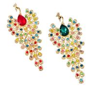 Cute Peacock Open Screen Brooch Pin, Stylish Peacocks Brooch, Shining Animal Pin Badges for Suit Scarf Hat, Dress and Coats(Red green)