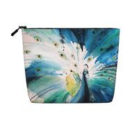 Cute Peacock Print Fake Hemp Makeup Bag Cosmetic Pouch Travel Toiletry Bag Waterproof Organizer for Women