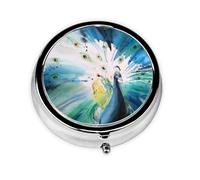 Cute Peacock Print Personalised Portable Pillbox with,Mini Pillbox Compact and Convenient Pill Organiser for Storing and Organising Pills