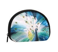Cute Peacock Print Portable Mini Storage Bag Shell Shaped Wallet Small Coin Wallet Shell Storage Bag