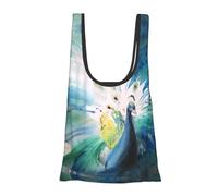 Cute Peacock Print Reusable, Foldable,Washable Grocery Bags Foldable in A Pouch Eco Tote Shopping Bag,Daily Shopping Loading