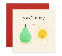 Cute Pear and Sun Love Greeting Card - ‘You’re My Pear-Sun’ - Valentine’s Day or Anniversary Ideas for Babe, Boyfriend, Girlfriend, Husband, Wife, Him, Her, Spouse, Partner - Comes with Stickers