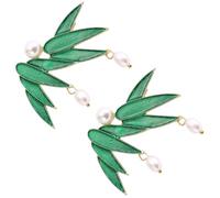 Cute Pearl Bamboo Leaf Brooches Pin, Bamboo Leaf Brooch, Decoration Corsage Accessories for Suit Scarf Hat, Dress and Coats(2pcs green)