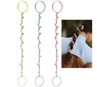 Cute Pearl Hair Ties for Women Hand Braided Sport Ponytail Holders Long Pony Tail Wrap for Workouts, Daily Use, Beach,Swim,Surf,Diving Tangle Free Hair Accessories -16" 3 Packs,Yellow/Pink/Green