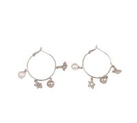 Cute Pearl Star Pendant Hoop Earrings | Crystal Saturn & Metal Sphere Dangle Earrings for Women