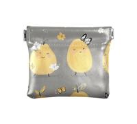 Cute Pears Yellow Fruit Fruit Gray PU Leather Small Coin Fancy Cosmetic Bags for Purse for Men Women Travel, cute pears yellow Fruit fruit Gray, Decoration