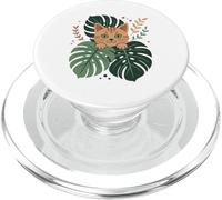Cute Peeking Cat Tropical Monstera Feline Design PopSockets PopGrip for MagSafe