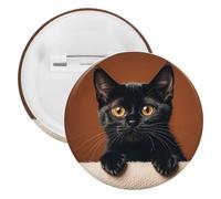 Cute Peeping Black Cat Badge Metal Round Pins, Lightweight Brooch for Backpack, Fashion Button Pins Badge for Shirts, Jackets, Shawl Coat, Unisex, 5PCS, Tinplate, metal round pins