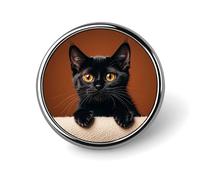 Cute Peeping Black Cat Badges Circle with Button Design, Personalized Picture Pin Brooches, Round Badge Holders for Decorate Hat Shirt Clothing Bag Accessories