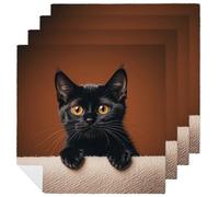 Cute Peeping Black Cat Cloth Napkin for Restaurant, Reusable Cloth Napkins for Hotel, Washable Square Table Napkins 4 PCS for Kitchen, Soft Dinner Napkin for Wedding, Party
