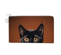 Cute Peeping Black Cat Coin Purses with Zipper, Personalized Zero Wallet for Shopping, Small Makeup Pouches Bag for Travel, Card Organizer Case, Portable Canvas Change Purses