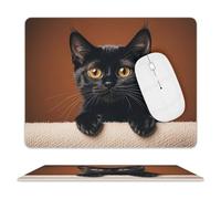 Cute Peeping Black Cat Mouse Pad Rectangle Premium-Textured Waterproof Leather Computer Mousepad, Stitched Edges Gaming Mouse Mat for Laptop, Home Office Decor Desk Accessories