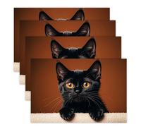 Cute Peeping Black Cat Place Mats for Kitchen, Heat Resistant Non-Slip Placemats for Wedding, Washable Table Mat for Restaurant, Durable Place Mat for Dining Table 30x45cm*4