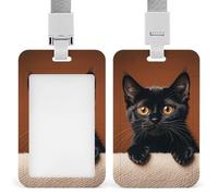 Cute Peeping Black Cat Retractable ID Badge Holder with Lanyard - Vertical Badge Reel,Keychain Clip,Name Tag Id Card Holder Protector for Nurse Officer Teacher Security Staff Women Men
