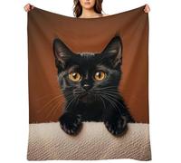 Cute Peeping Black Cat Throw Blanket for Couch, Fluffy Fuzzy Blankets for Women Men, Cozy Soft Bed Blankets for Bedroom, Warm Lightweight Throw Blanket for Travel, Camping 50"x60"