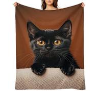 Cute Peeping Black Cat Throw Blanket for Couch, Fluffy Fuzzy Blankets for Women Men, Cozy Soft Bed Blankets for Bedroom, Warm Lightweight Throw Blanket for Travel, Camping 60"x80"