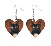 Cute Peeping Black Cat Wooden Earrings for Women, Vintage Elegant Wood Jewelry, Lightweight Earrings for Wedding, Party, Everyday Jewelry Gift, Circular, Wood, wood