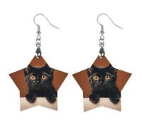 Cute Peeping Black Cat Wooden Earrings for Women, Vintage Elegant Wood Jewelry, Lightweight Earrings for Wedding, Party, Everyday Jewelry Gift, Apricot shaped, Wood, wood