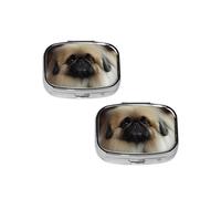 Cute Pekingese Pill Box 2 Compartment Medicine Pill Case,Travel Pill Organizer, Small Metal Pill Case Portable Pill Box, Perfects Gift for Anyone in Need