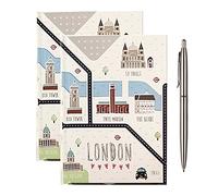 [ ] Cute Pen + 2x A6 Lined Note Book Hardback Pocket 80 Sheets Small Notebooks Ruled Mini Notepads Journal Diary with Divider Fidget Notebook for Office School Plans (London Map)