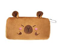 Cute Pencil Case, 20x13x2.5cm 50g Plush Large Capacity Stationery Storage Bag, Capybara Design, for Sticky Notes, Eraser, Ruler, Marker, Office