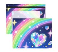 Cute pencil case A4 with 3 letter rings, 2 pieces, rainbow motif in space
