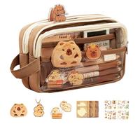 Cute Pencil Case - Capybara Pencil Case with Wide Mouth, Transparent, Cute Pencil Case with Compartments, Capybara Pencil Case with 100 Notes/Doll/Stickers/Brooch/Pendant, Pencil Case, set, see