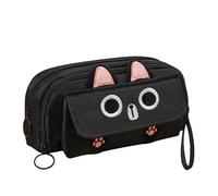 Cute Pencil Case - Embroidered Cat Stationery Box | Pencil Box for Girls | Beautiful Simple Storage Case | Pencil Pouch Stationery Organizer, Black, Consulte la descripción, See description