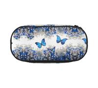 Cute Pencil Case For Girls & Women, Blue Butterflies White Flowers Pencil Box With Zipper, Oxford Cloth Large Capacity Pencil Bag, Pencil Pouch With Pen Slots, 22x11x4.5cm - Ideal School Supplies