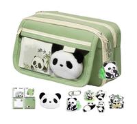 Cute Pencil Case - Large Capacity Panda Animal Case | Aesthetic Pencil Organizer with Zipper - Cute Stationery Pouch for Students Artists Travellers Classroom Supplies, green, riferimento alla