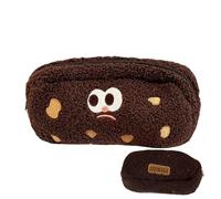 Cute Pencil Case - Plush 21x13cm | Aesthetic Cookie Wallet Case, Large Capacity Pen and Stationery Bag | Makeup Bag, Portable Organizer for Pens, Pencils, Pen, Dark Brown, Please refer to the