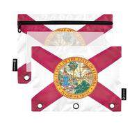 Cute Pencil Pouch 3 Ring Binder Florida State Flag Zipper Binder Pencils Bags School Clear Binders Pockets Transparent 9.8" x 7.1", 2 Packs