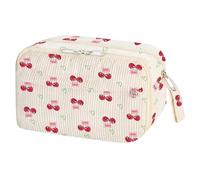 Cute Pencil Pouch | Large Capacity Pen Organizer Toiletry Bag with Compartments for Artists, Office Travelers, School Teachers, College Students, Teenagers, Rubber Ruler, Cherry, Fashion
