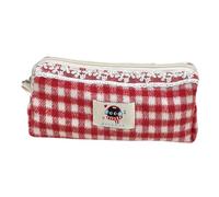 Cute Pencil Pouch with Apple Pendant Cosmetic Bag Plaid for Girl Students
