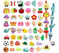 Cute Pencil Toppers, 50PCS Pencil Charms Decoration Bulk Flower Animals Ball Pen Charms Different 3D Pen Toppers Mixed Style DIY Fish Pencils Clips Accessories for Classroom Rewards Prizes gifts
