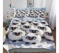 Cute Penguin 3D Printed Fleece Quilt Cover Cosy Super Soft Duvet Cover Brushed Microfiber Comforter Cover Bedding 2 PCs Set with Pillow Case for Kids, Youth And Adult Single (135x200cm)